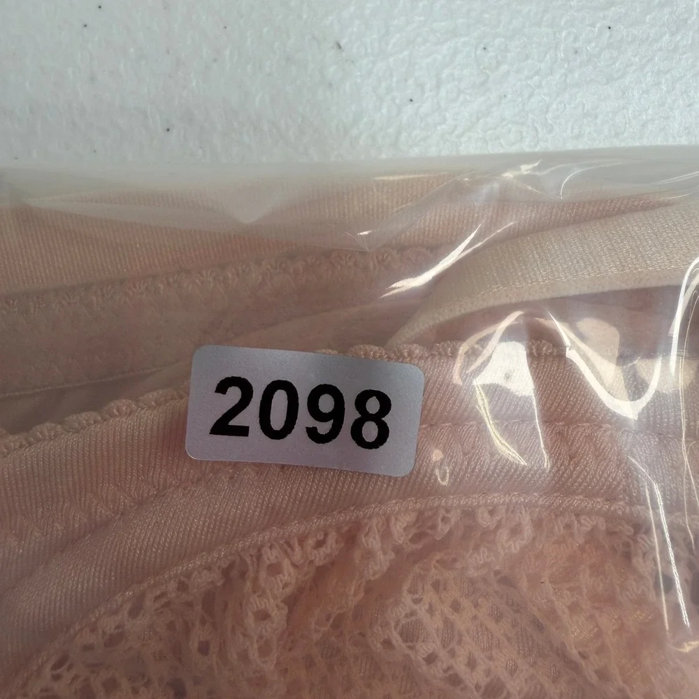 Wingslove 32D Bra Balconette Peach Geometric Lace Mesh Underwire Bow Detail